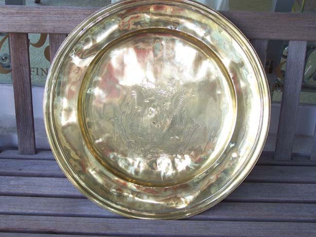 A Fine and Important English Brass Charger with the Arms of FORRESTER circa 1690